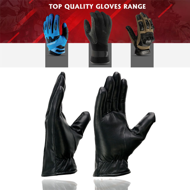 Men's Black Thermal Lined Leather Motorcycle Gloves w/ Cinch Wrist Closure