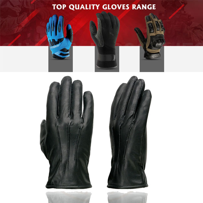 Men's Black Thermal Lined Leather Motorcycle Gloves w/ Cinch Wrist Closure