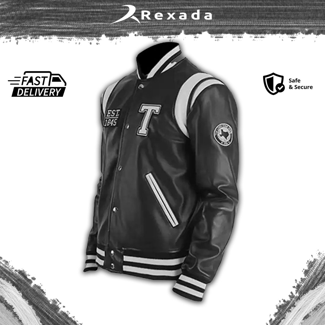 Rexada Texas Varsity Leather Jacket embodies the modern woman’s fearless spirit.