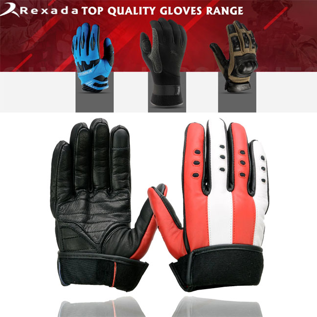  Men's Black Leather i-Touch Screen Compatible Motorcycle Hand Gloves w/ Stars and Stripes