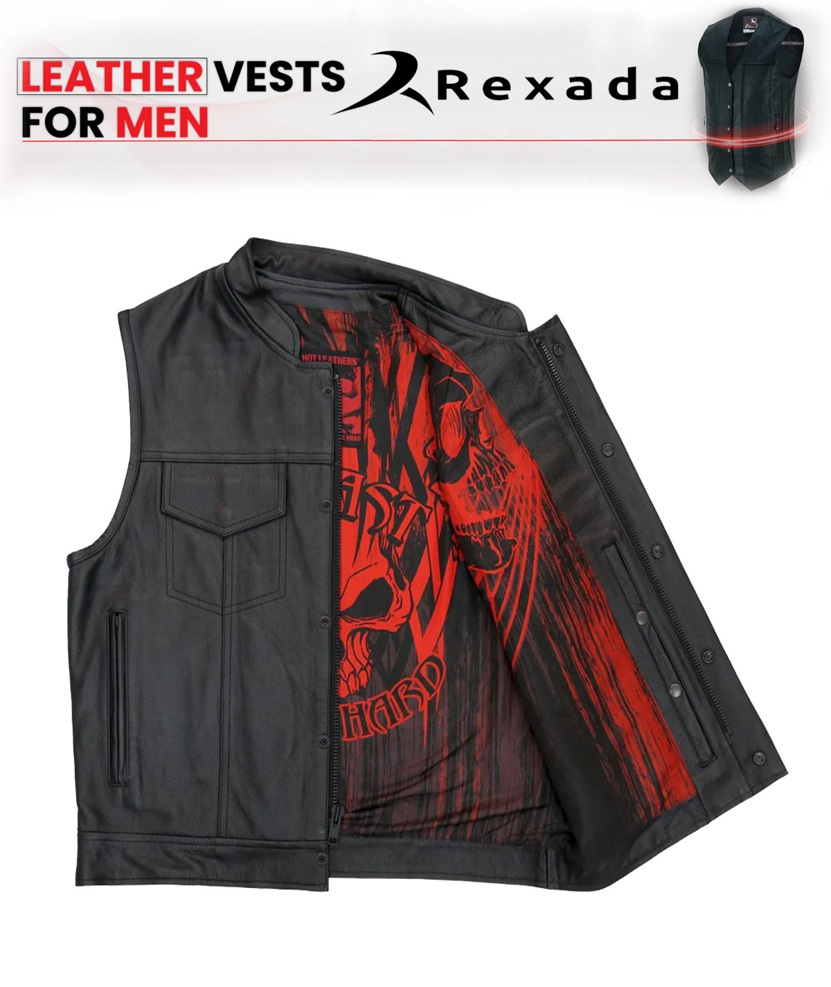 Men's Black 'Celtic Cross' Conceal and Carry Leather Vest  