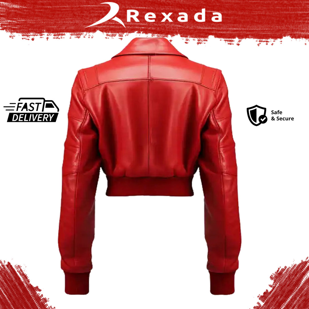 Rexada Amory Women’s Red Leather Bomber Jacket – Luxury Streetwear Fashion