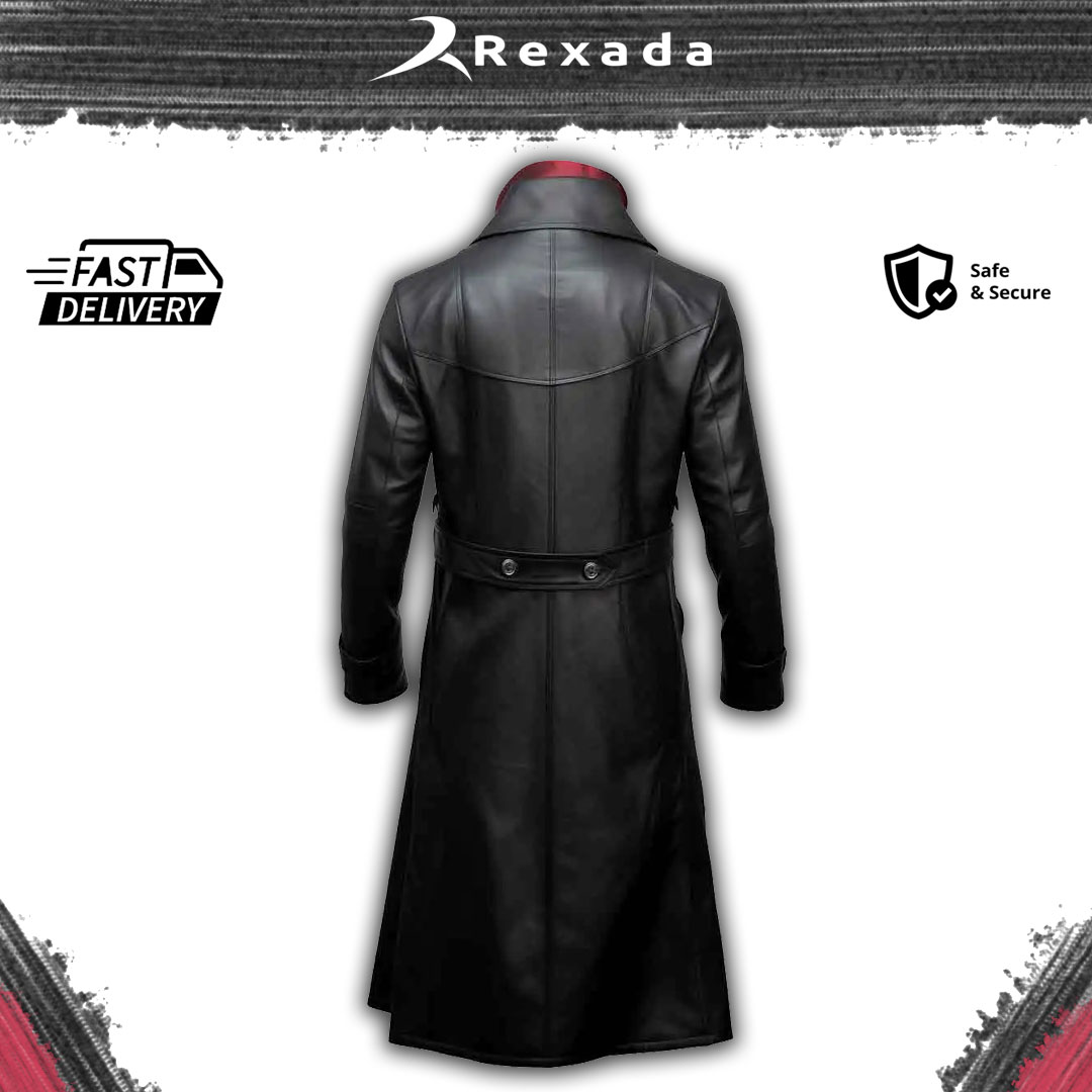 Rexada Men’s Genuine Goatskin Black Leather Trench Coat – Timeless Elegance, Modern Authority