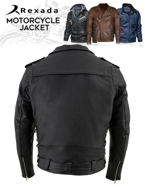 Men's Black Leather Vintage Brando Style Motorcycle Riders Jacket with Side Laces
