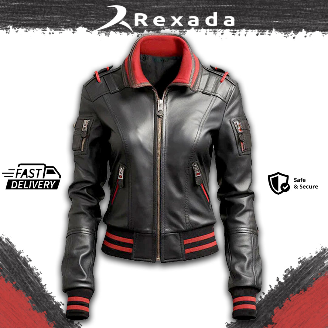 Rexada Nyssa Women’s Real Leather Bomber Jacket – Refined Luxury & Urban Edge.