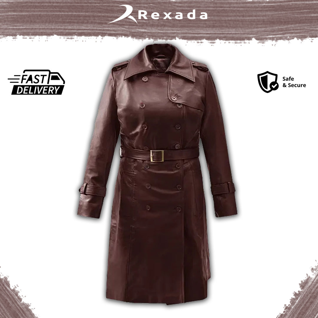 Step into timeless sophistication with the Rexada Seraphine Trench Leather Coat — a flawless fusion of classic tailoring and contemporary edge.