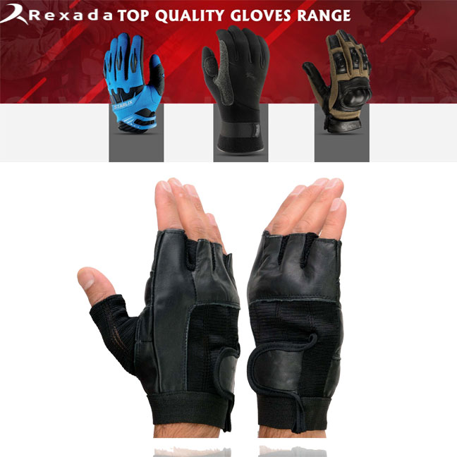 Men's Black Leather Gel Padded Palm Fingerless Motorcycle Hand Gloves W/ Breathable ‘Mesh Material