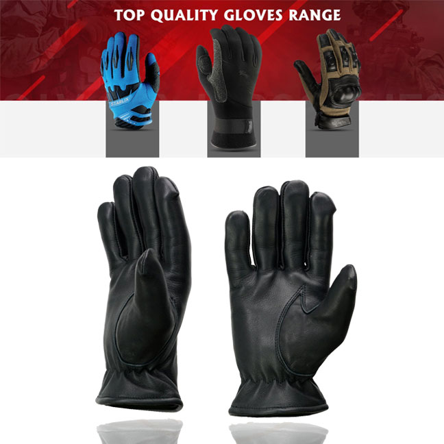 Men's Black Unlined Leather Lightweight Motorcycle Hand Gloves W/ Wrist Zipper Closure