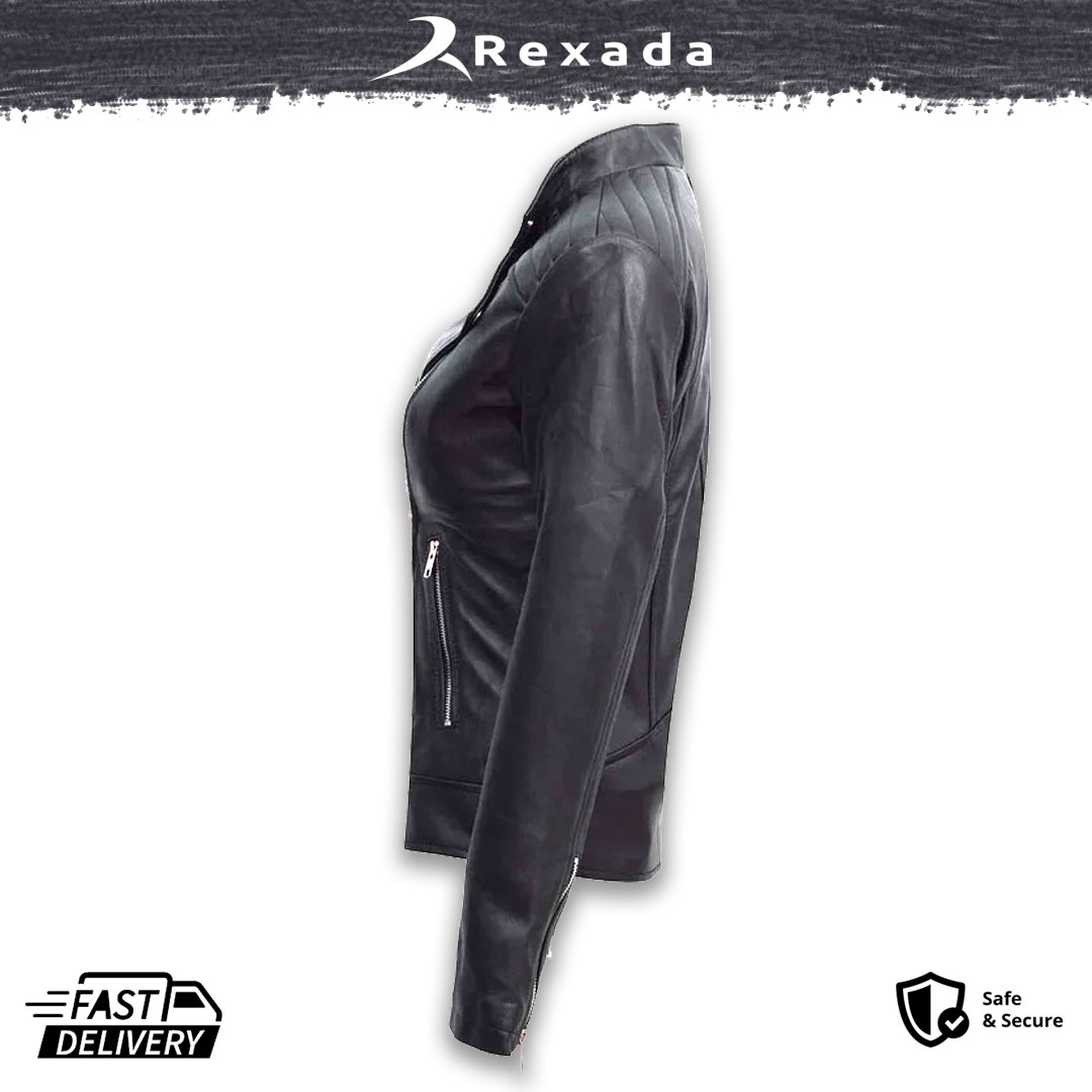 Rexada Sassy Luxe Women’s Black Leather Jacket – Genuine Sheep Leather Fashion Coat