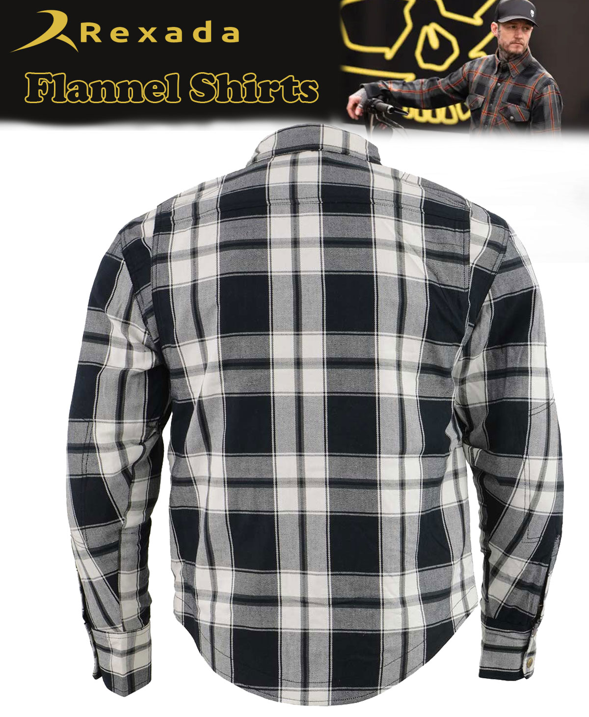Men’s Plaid Flannel Biker Shirt with CE Approved Armor – Reinforced with Aramid Fiber