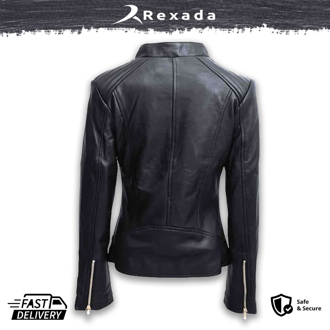 Rexada Sassy Luxe Women’s Black Leather Jacket – Genuine Sheep Leather Fashion Coat