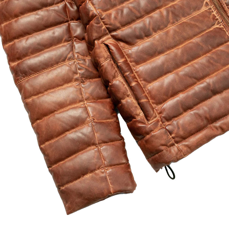 Light Brown Bridger Leather Down Jacket – Men’s Winter Luxury