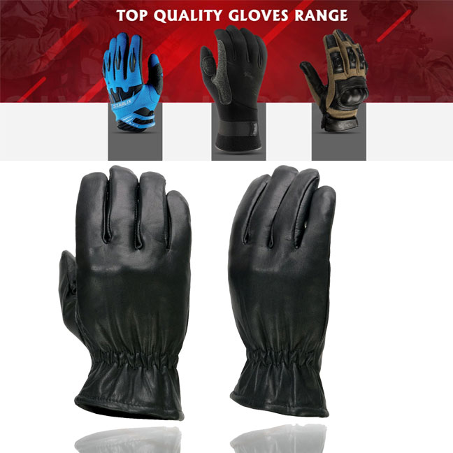 Men's Black Thermal Lined Leather Motorcycle Gloves w/ Cinch Wrist Closure