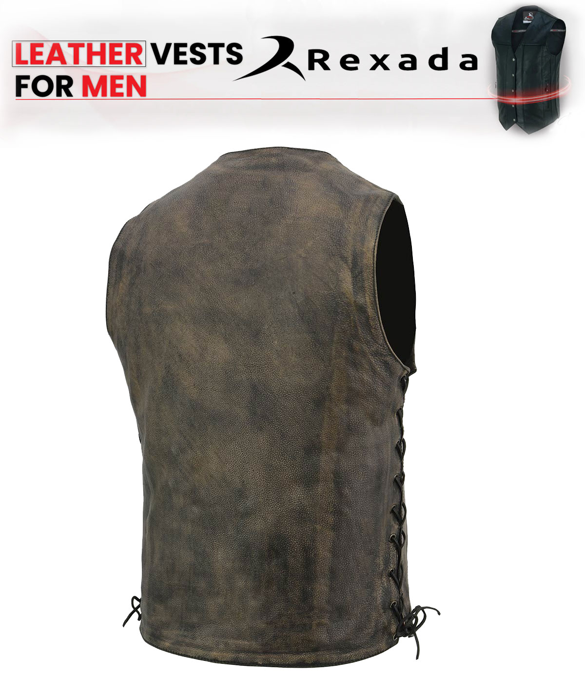  Men's Roulette Distressed Brown 10 Pocket Motorcycle Leather Vest