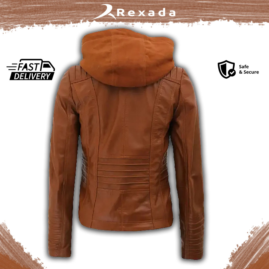 Rexada Aurora Women’s Hooded Leather Biker Jacket – Bold. Fearless. Refined.