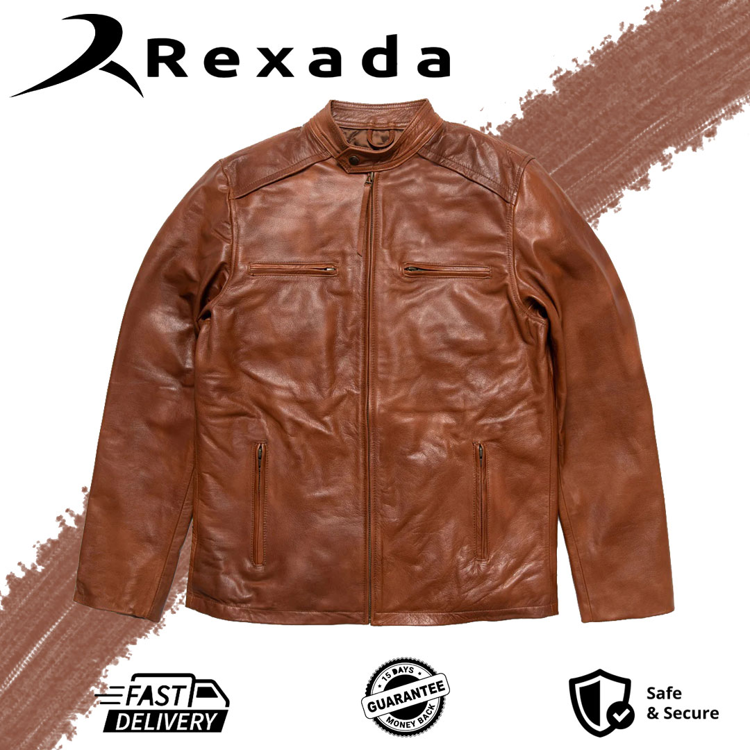 Whiskey Brown Expedition Leather Jacket – Classic Men’s Biker Style by Rexada