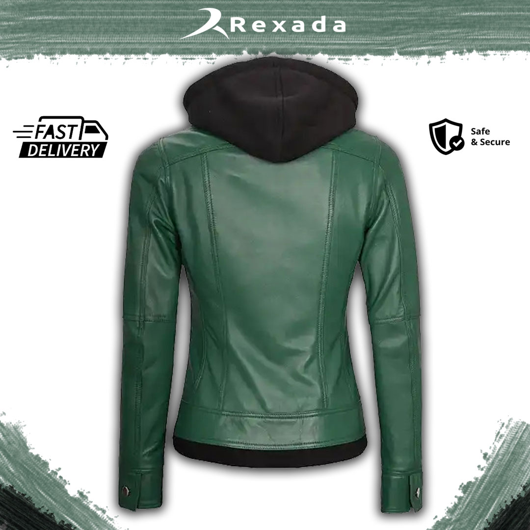 Rexada Ember Luxe Women’s Hooded Leather Jacket – Refined Warmth. Effortless Edge.
