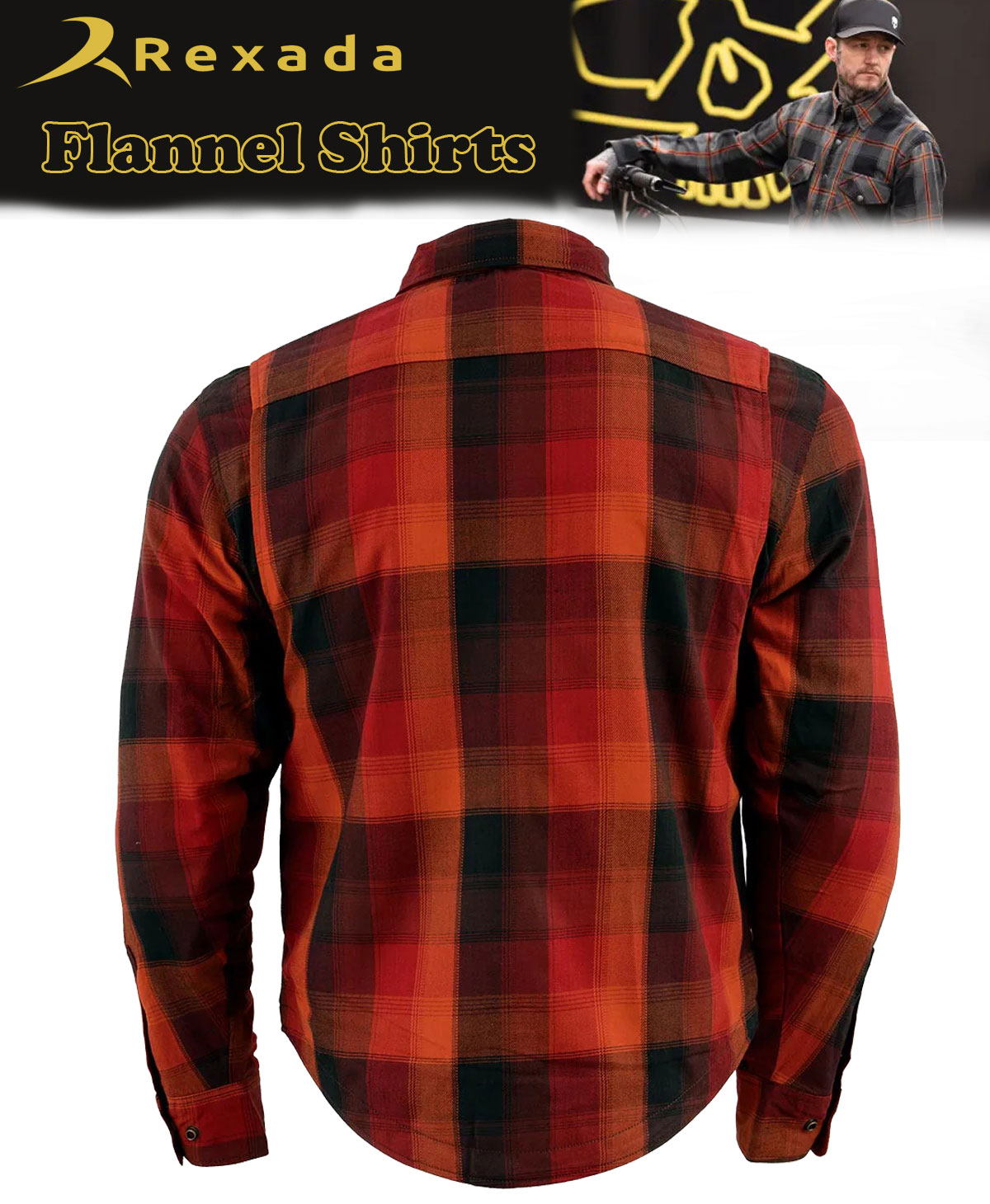 Men’s Plaid Flannel Biker Shirt with CE Approved Armor – Reinforced with Aramid Fiber