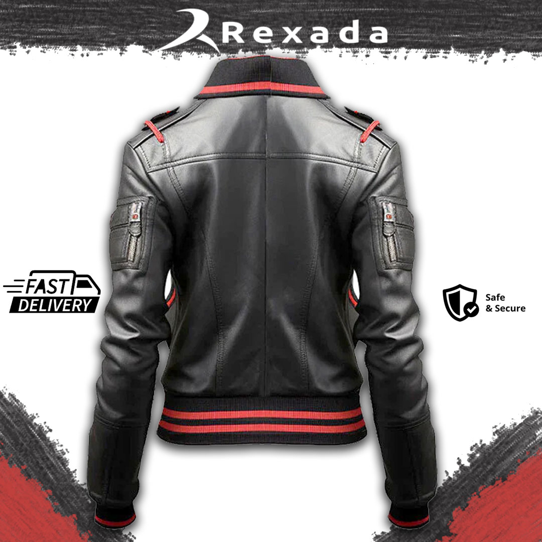 Rexada Nyssa Women’s Real Leather Bomber Jacket – Refined Luxury & Urban Edge.