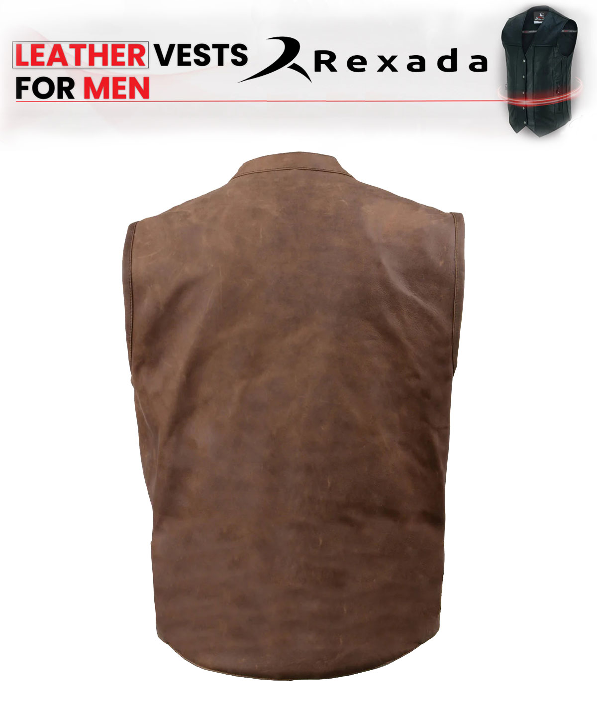 Men's “Gambler” Crazy Horse Brown Vintage Leather Vest - Club Style Motorcycle Rider Vest
