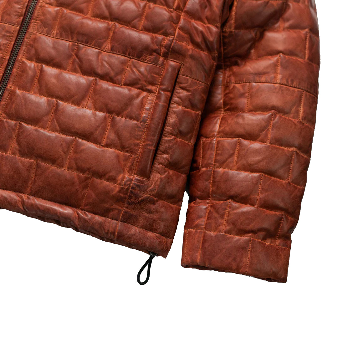 Whiskey Brown Leather Down Jacket – Men’s Winter Luxury