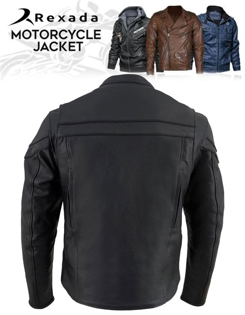 Men's Sporty Crossover Vented Black Motorcycle Leather Scooter Jacket