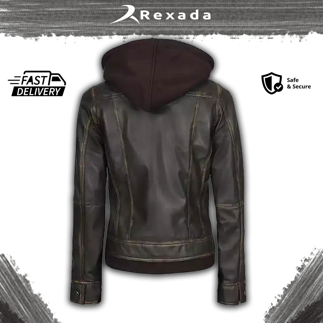 Rexada Noir Aura Women’s Hooded Leather Jacket – Bold Elegance. Modern Edge.