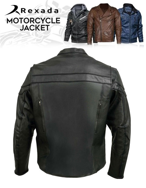 Men's Black Sporty Scooter Crossover Motorcycle Riding Leather Jacket EL1408