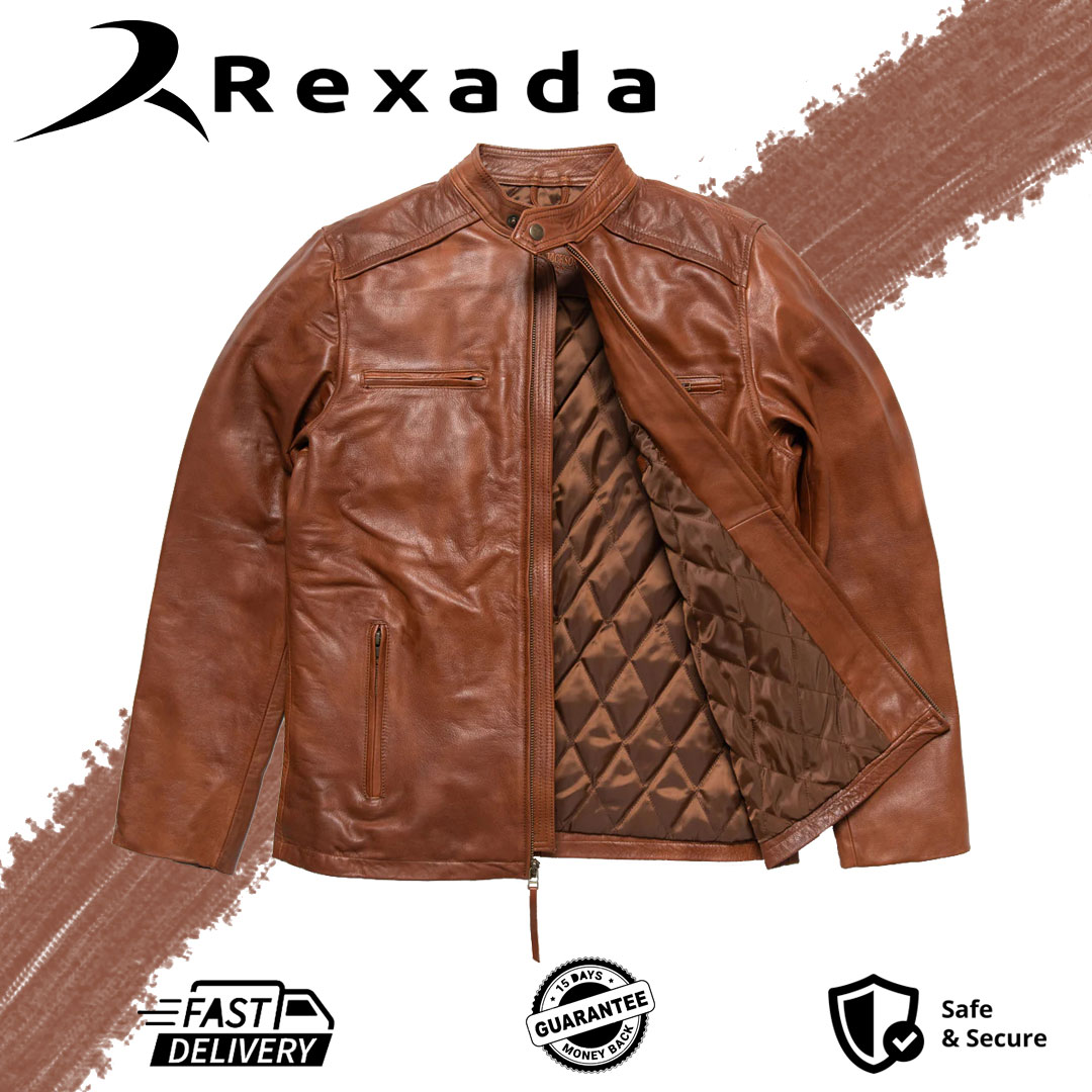 Whiskey Brown Expedition Leather Jacket – Classic Men’s Biker Style by Rexada