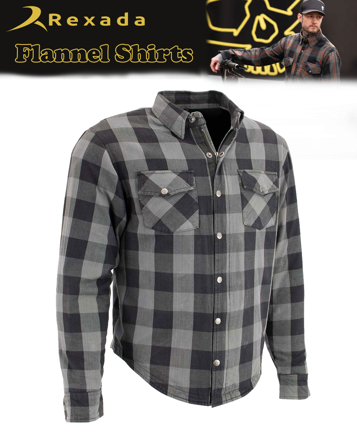 Men's Plaid Flannel Biker Shirt w/ CE Armor – Reinforced with Aramid Fibers