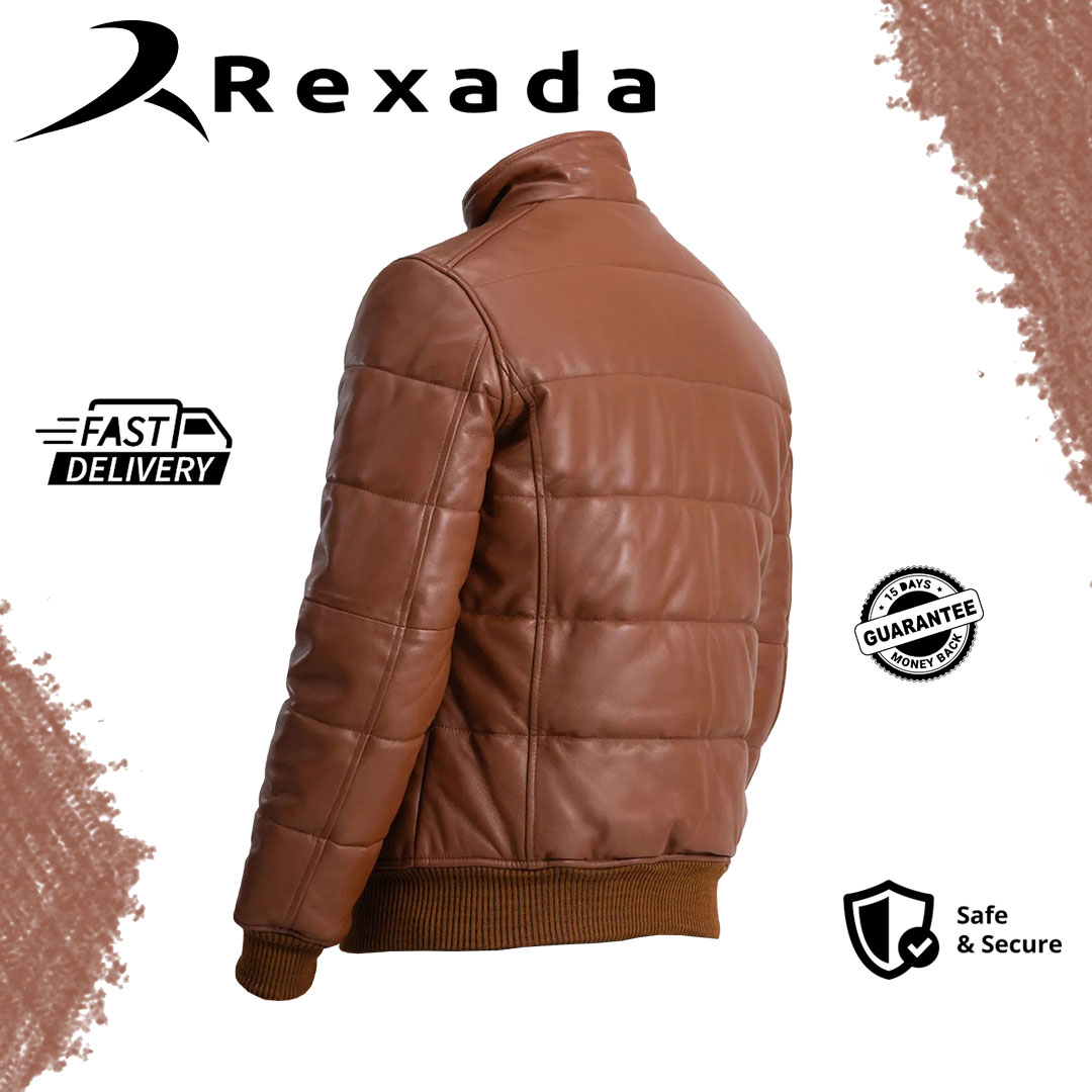 Aero Brown Leather Puffer Bomber Jacket | Stylish Men’s Winter Outerwear