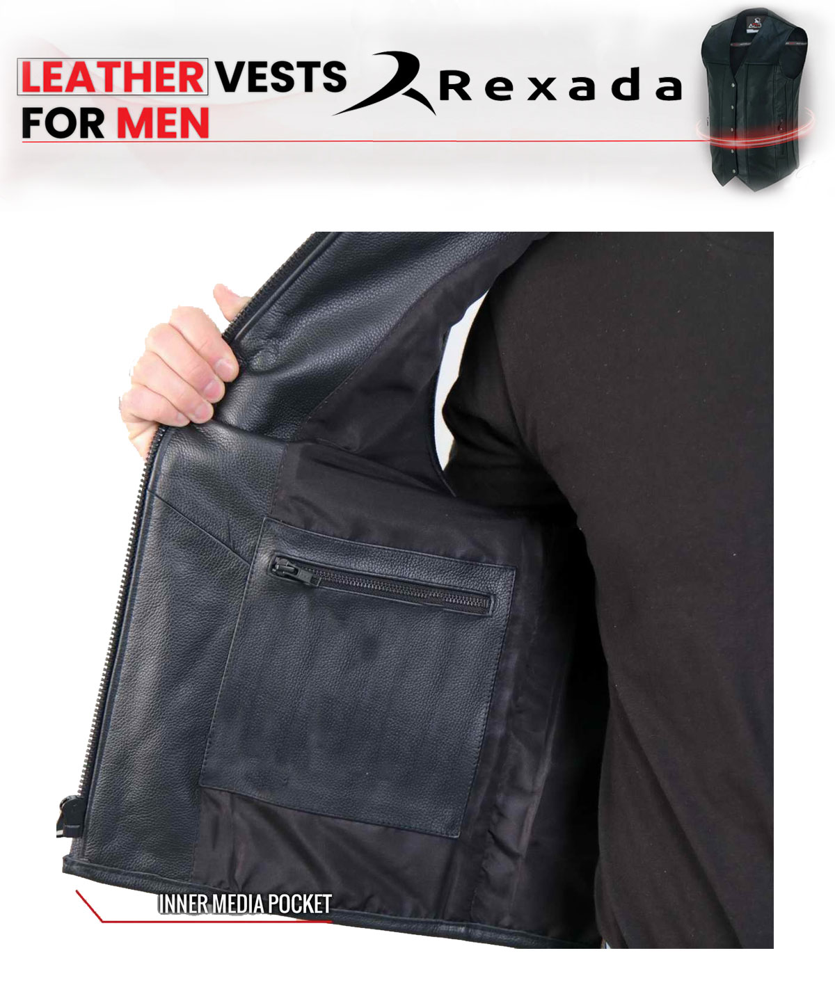  Men's Black ‘Jumbo Skull’ Conceal and Carry Leather Vest