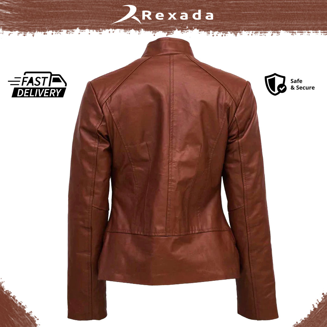 Sienna Tan Women’s Leather Jacket – Classic Slim Fit Casual Stylish Coat