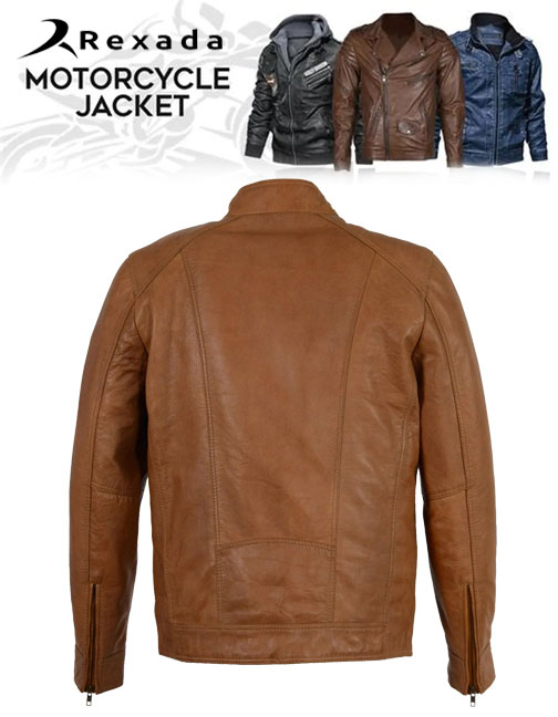  Men's Saddle Color Lambskin Motorcycle Fashion Leather Jacket SFM1860