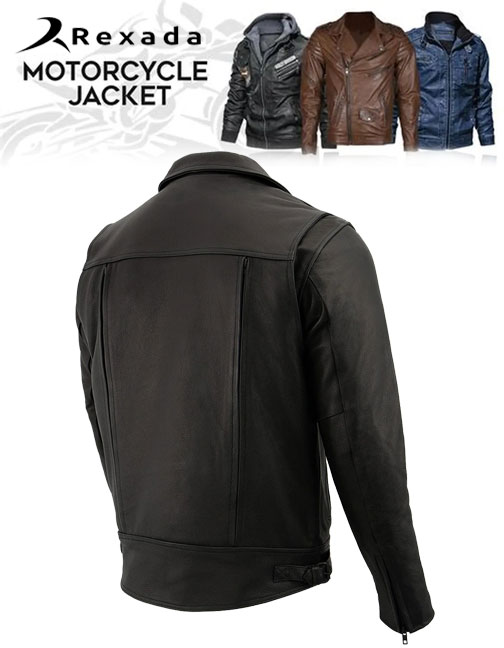 Men's Black Premium Leather Motorcycle Vented Leather Jacket w/ Multi-Utility Pockets