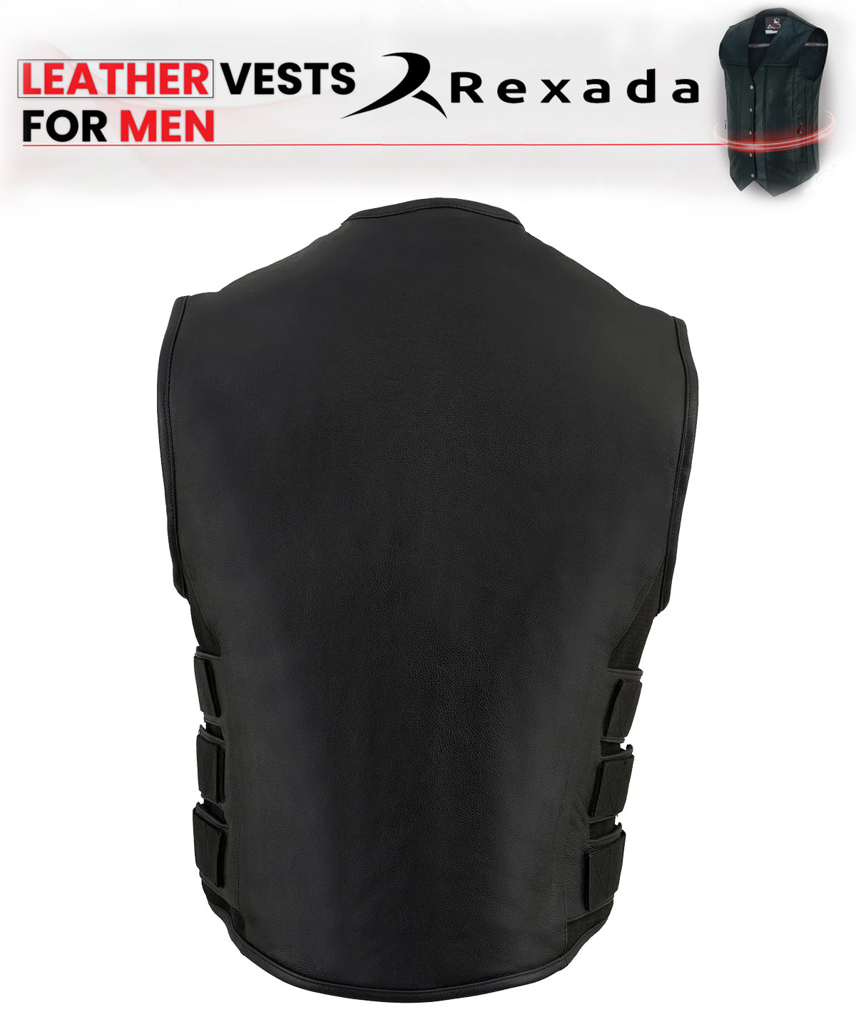  Leather Collarless Club Style Motorcycle Rider Vest w/ Dual Front Closure