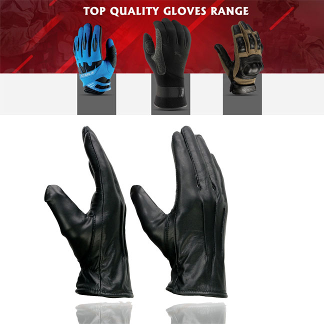 Men's Black Thermal Lined Leather Motorcycle Gloves w/ Cinch Wrist Closure