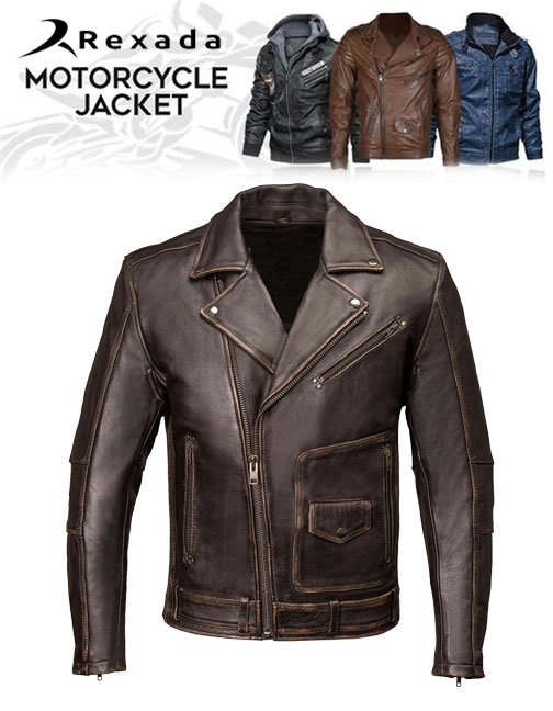 Men's Unforgiven MC Style Vintage Brown Leather Jacket w/ Lapel Collar MMC10005