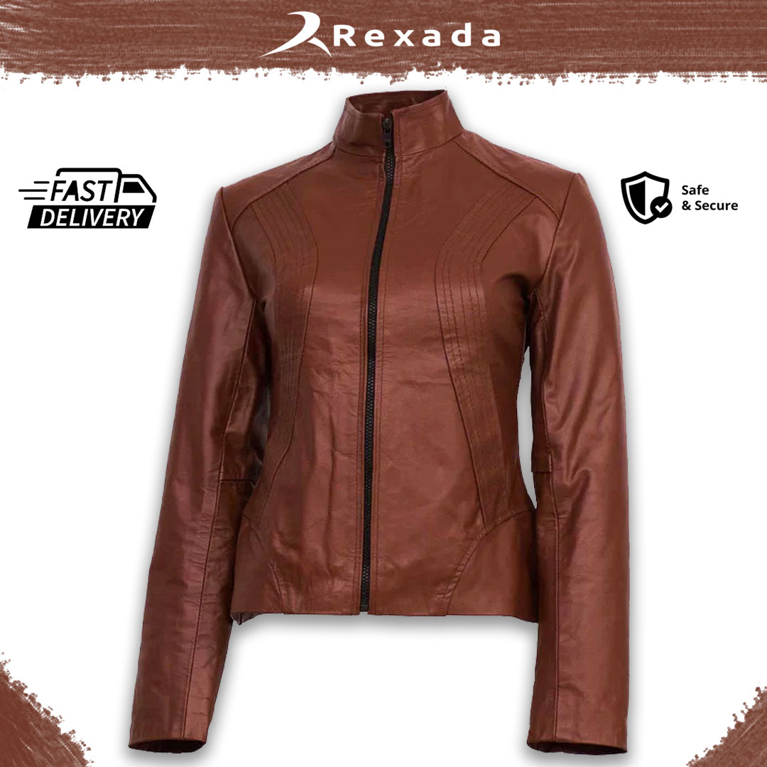 Sienna Tan Women’s Leather Jacket – Classic Slim Fit Casual Stylish Coat