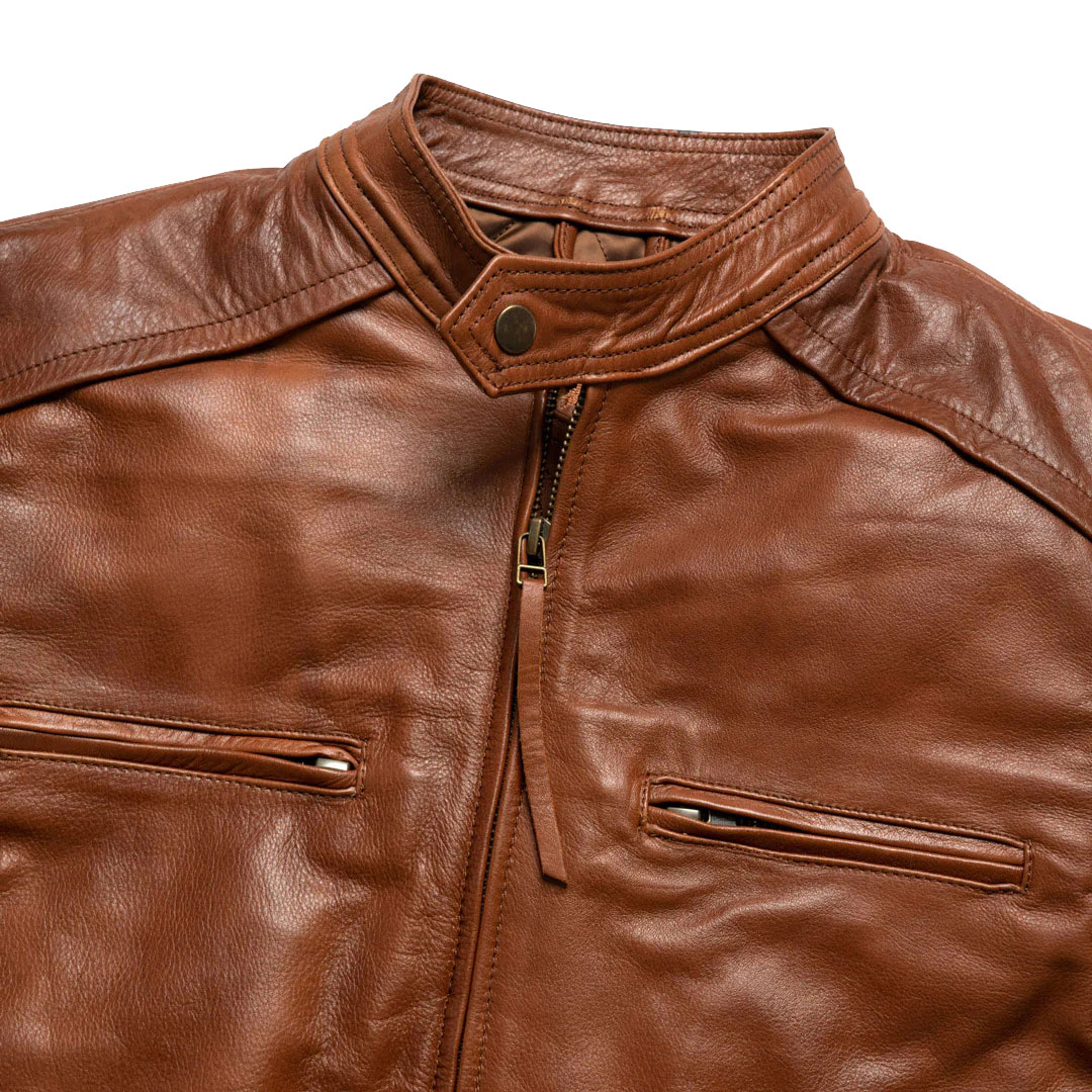 Whiskey Brown Expedition Leather Jacket – Classic Men’s Biker Style by Rexada