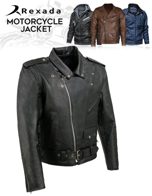 Men's Classic Brando Premium Leather Black Motorcycle Riders Leather Jacket w/ Side Laces  