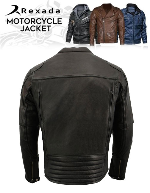 Men's Black Premium Leather Vented Motorcycle Biker Jacket w/ Cool-Tec Leather Treatment Tech