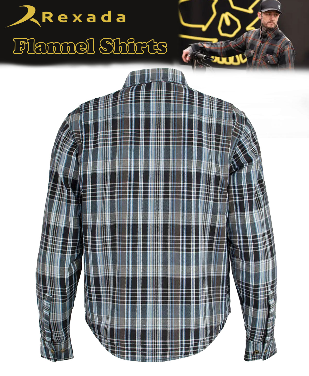 Men’s Plaid Flannel Biker Shirt with CE Approved Armor – Reinforced with Aramid Fiber
