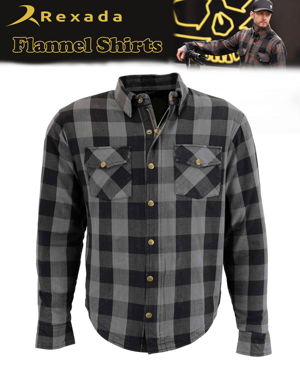 Men's Plaid Flannel Biker Shirt w/ CE Armor – Reinforced with Aramid Fibers