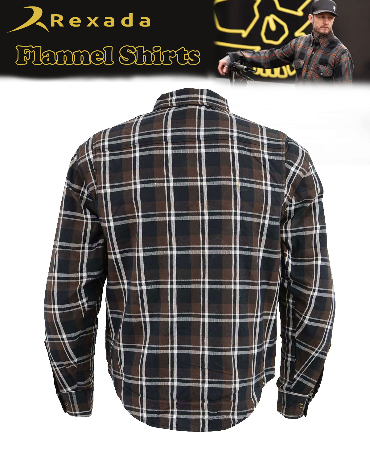 Men’s Plaid Flannel Biker Shirt with CE Approved Armor – Reinforced with Aramid Fiber