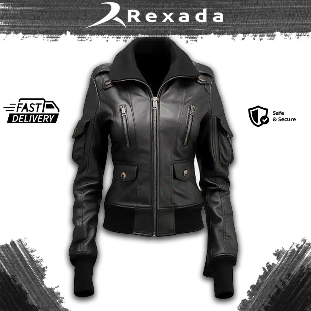 Rexada Zynra Women’s Real Leather Bomber Jacket – Refined Style. Urban Luxury.
