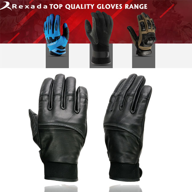 Men's Black Leather ’I - Touchscreen Compatible’ Gel Palm Motorcycle Hand Gloves W/ Flex Knuckles  
