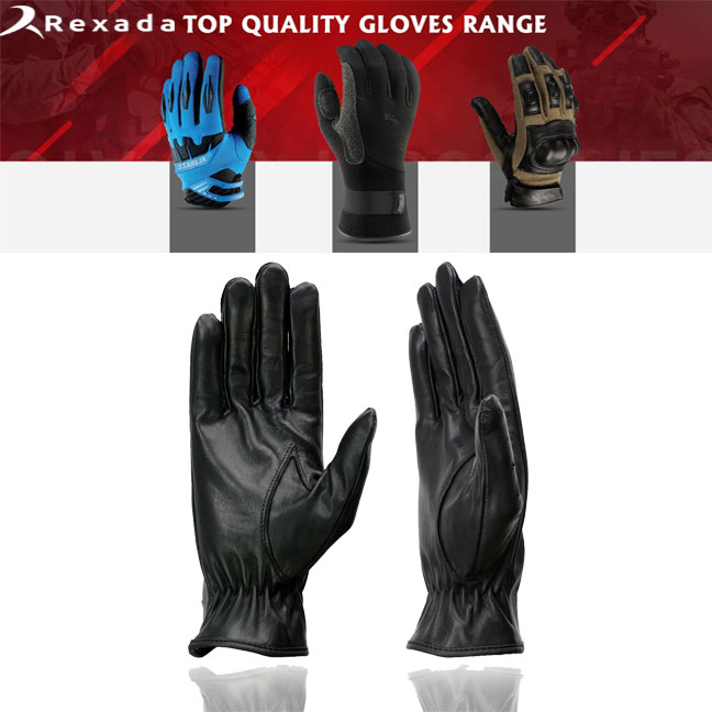 Men's Black Perforated Leather Full Finger Motorcycle Hand Gloves W/ Breathable ‘Open Knuckle’