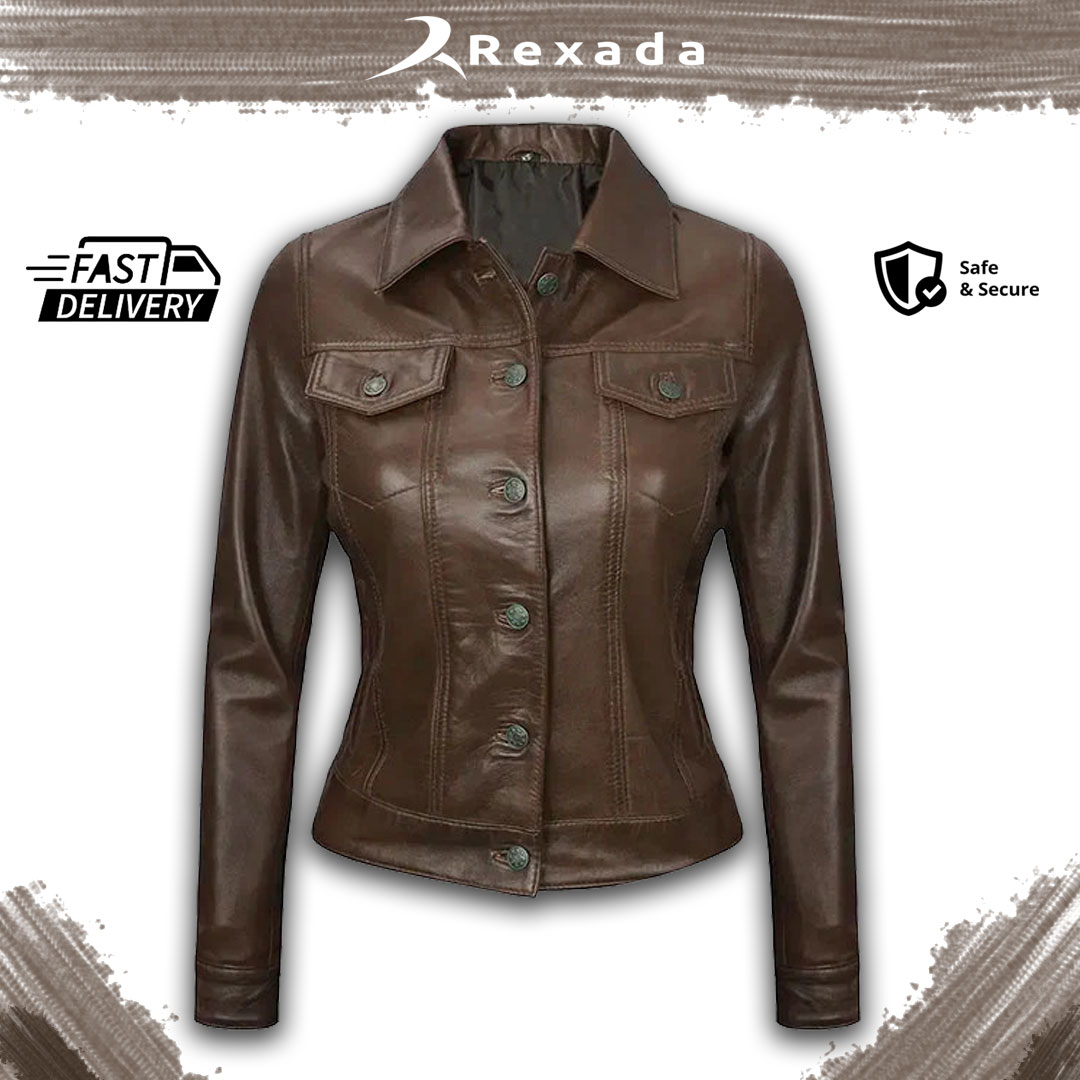 Rexada Rio Women’s Real Leather Trucker Jacket – Effortless Cool. Bold Attitude.