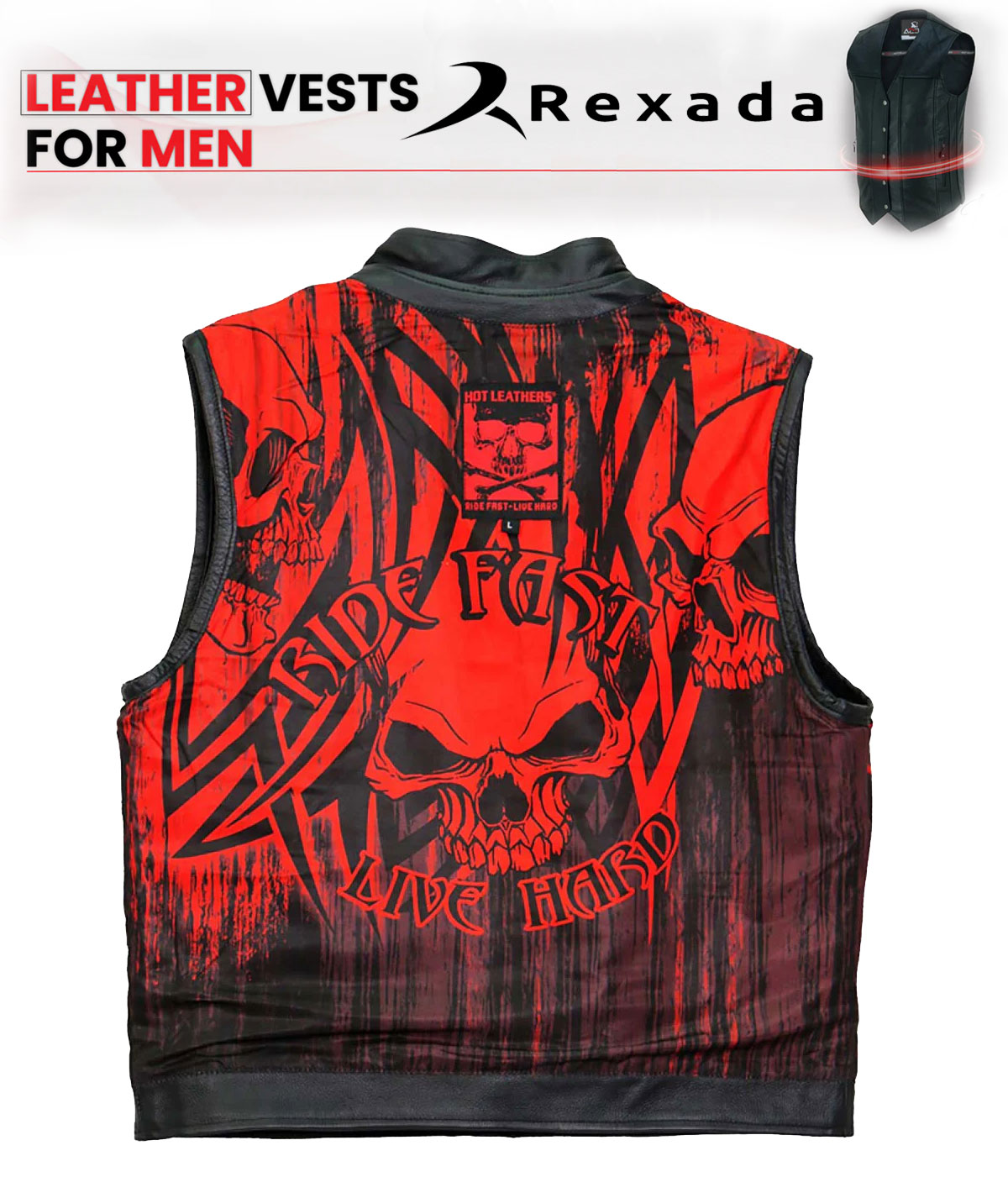 Men's Black 'Celtic Cross' Conceal and Carry Leather Vest  